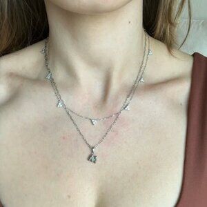 Silver stainless steel initial M necklace dainty letter M